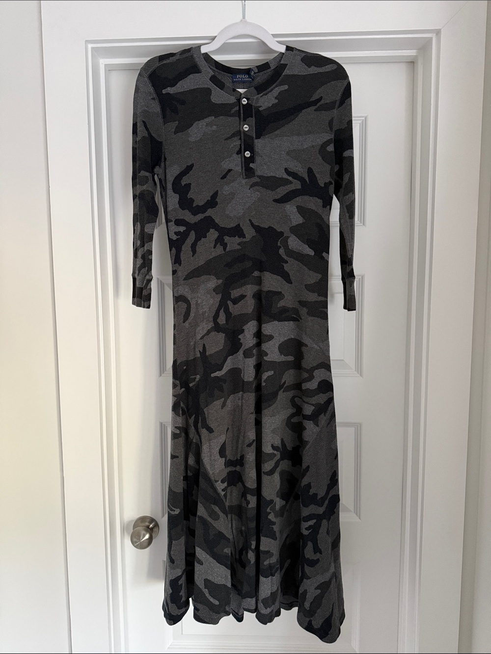 Polo by Ralph Lauren Gray & Black Camouflage Long-Sleeve Maxi Dress